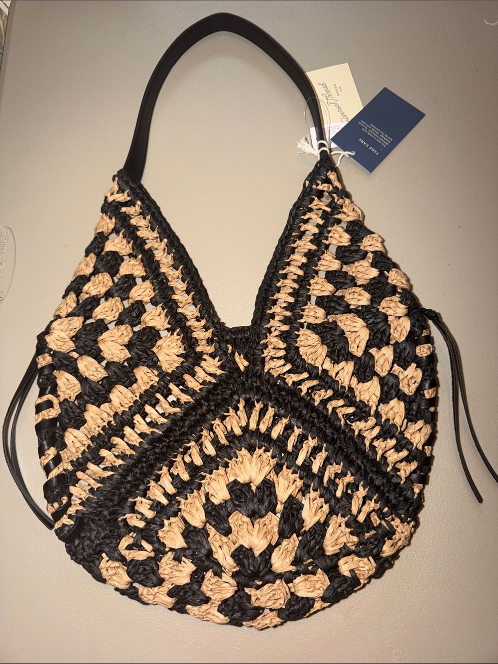 Universal Thread Black and Natural Woven Crochet Shoulder Bag